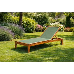 Bain de soleil vert kaki et bois massif NAVEEN