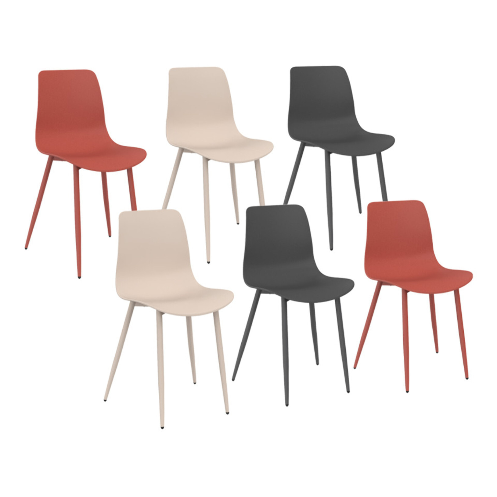 Chaises Nala mix de couleurs (beige, gris foncé et terracotta) et pieds métal - lot de 6