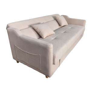BAKAR Canapé convertible avec coffre en velours cotelé beige 3 places