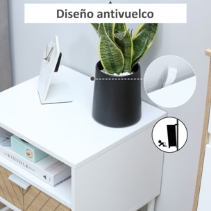 Mesita de Noche Moderna Mesilla de Noche con Cajón y Compartimiento Mesa de Noche para Dormitorio Salón 45x39x48 cm Blanco y Roble