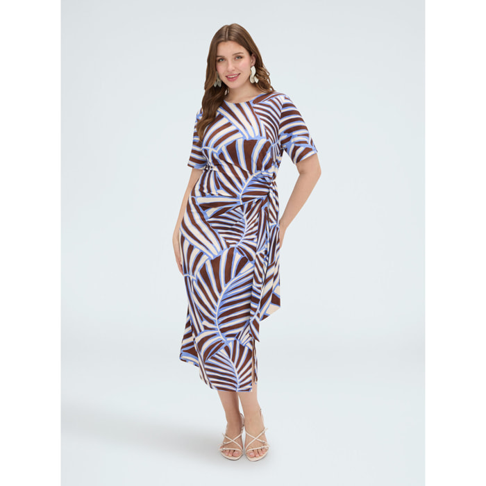 Fiorella Rubino - Vestito midi con stampa e nodo - Marrone