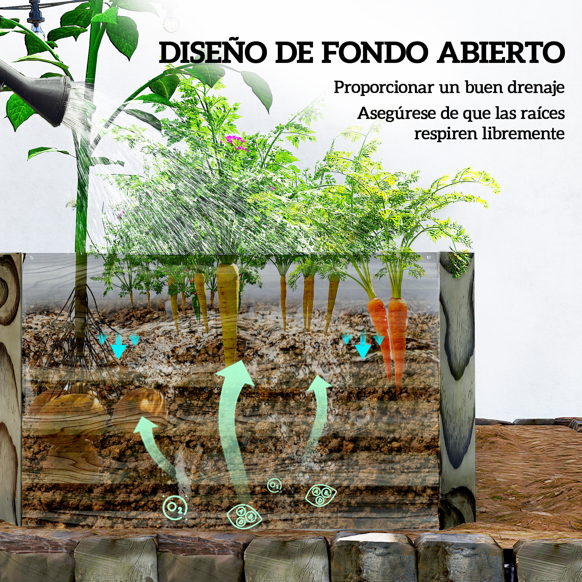 Jardinera Exterior Grande Rectangular de Acero Galvanizado, Huerto Urbano para Cultivar Plantas, Macetero Grande Exterior con Base Abierta, Resistente a la Intemperie, 180x90x57,5 cm, Natural