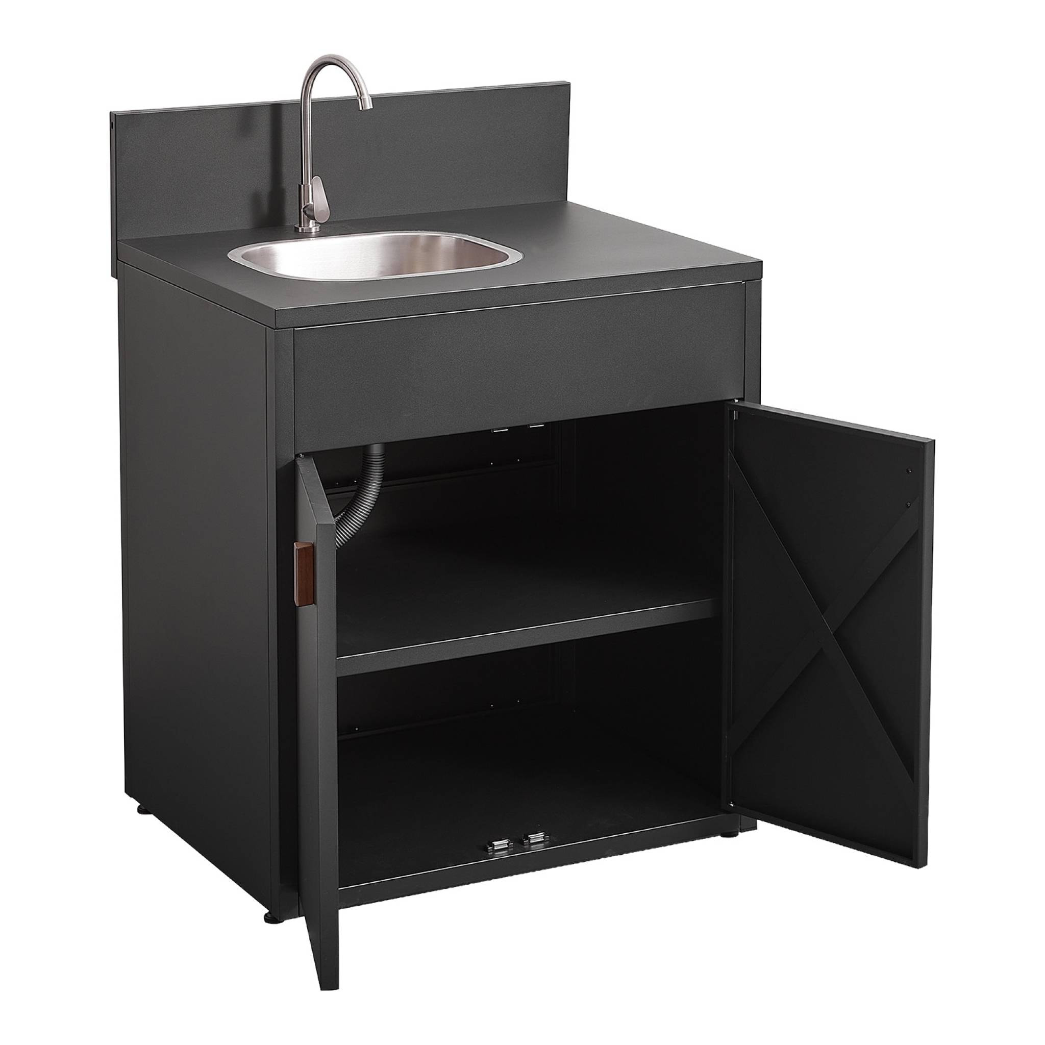 Cuisine extérieure acier évier et 2 portes L80cm noir - Thira