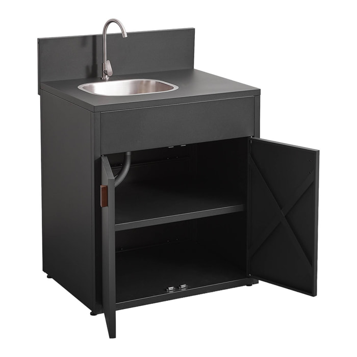 Cuisine extérieure acier évier et 2 portes L80cm noir - Thira