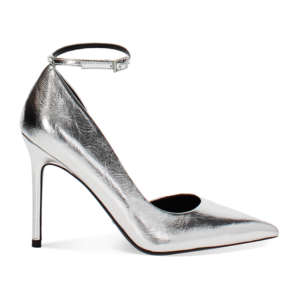 Décolleté open shank argento con tacco 10,7 cm