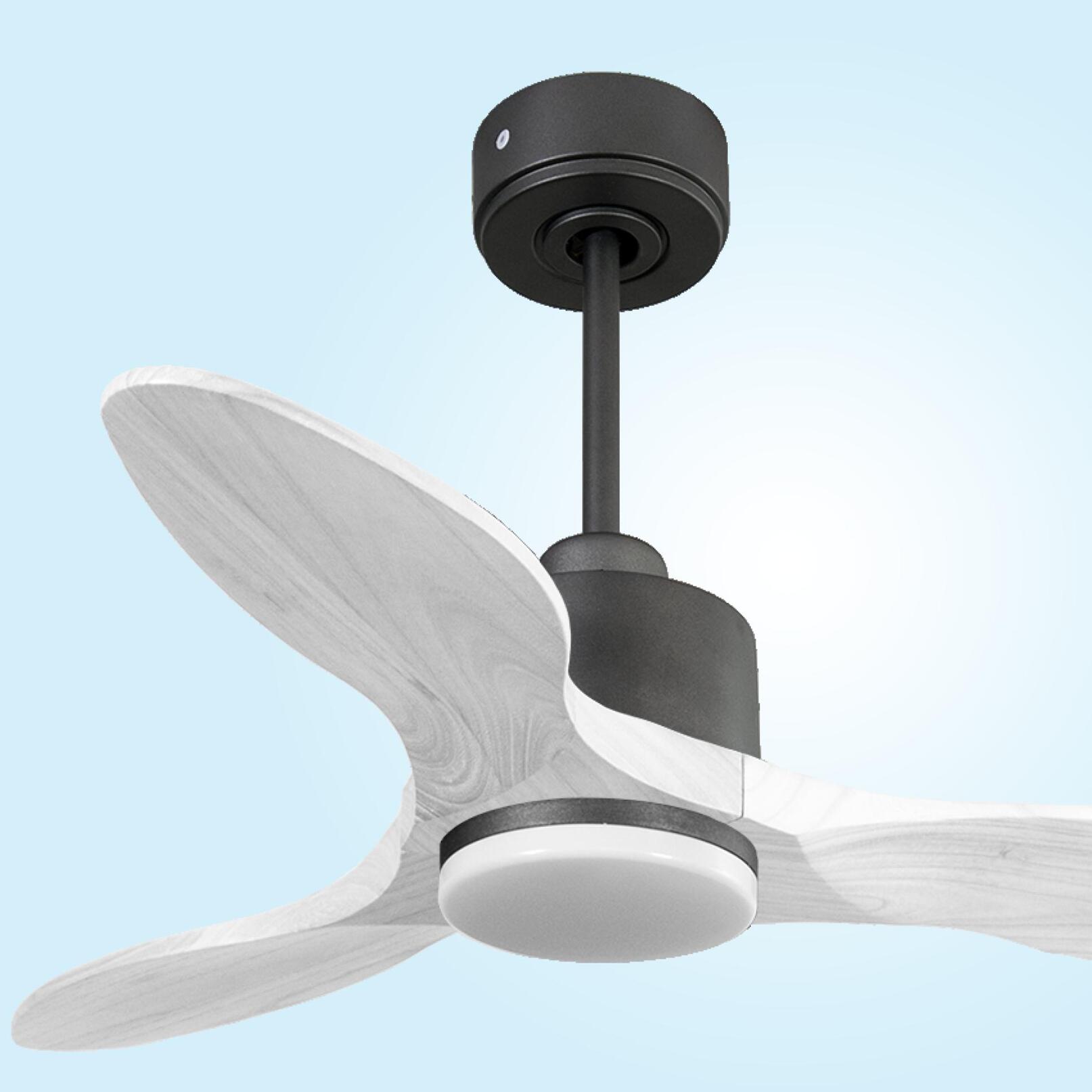 Ventilateur de plafond Réversible  Thermostat Dimmable Wifi Moteur à courant continu Toits en pente Télécommande Lumière à trois tons Hypersilence Mémoire