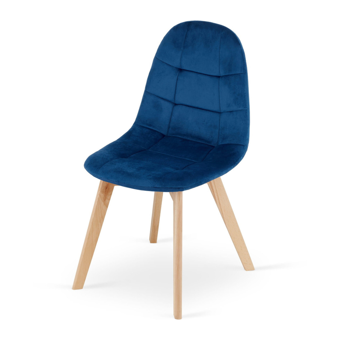 Sedia Bora in velluto blu scuro con gambe in faggio