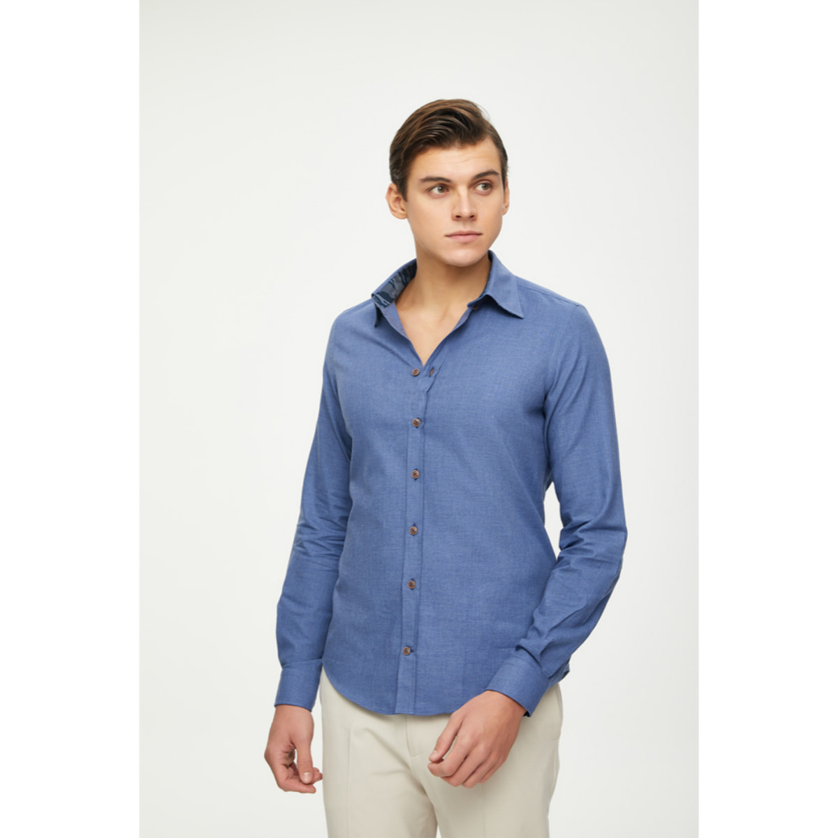 camicia 1 bottone button down slimuomo Flanella Unita Blu avion