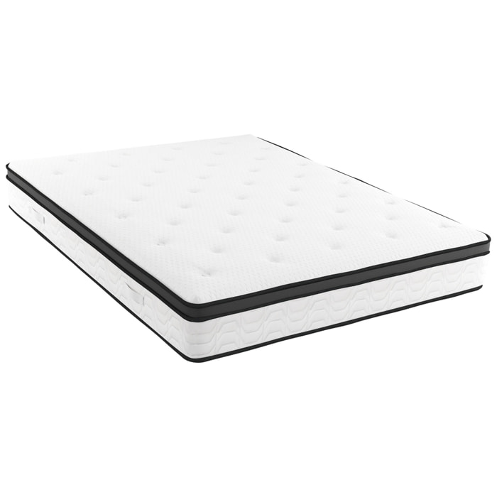 Materasso Matrimoniale Ibrido Con 240 Molle Insacchettate per M² E Memory Foam 5 Zone di Comfort Double Sided Rigidità H3/H4 Medio Rigido