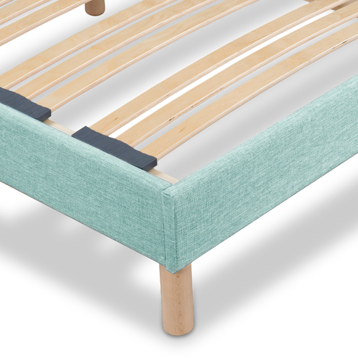 Sommier Lumière Technologie Tri-Lattes, tissu vert pastel, Bois Épicéa, H30 cm, Lattes Actives, Aération Optimale