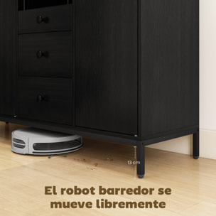 Aparador de 3 Puertas, Aparador de Salón con 3 Cajones, Estantes Ajustables, para Cocina, Entrada, Comedor, Dormitorio, Negro, 143,5x40x90 cm