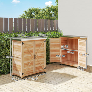 Armario de Exterior de Madera, Caseta de Jardín Exterior con Techo de Acero Galvanizado, Estante, 2 Puertas, Cobertizo de Jardín para Almacenamiento de Herramientas, 79x43x92 cm, Natural