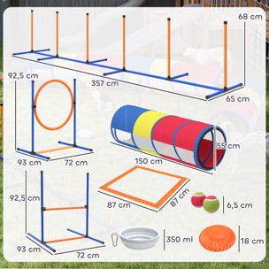Kit agilité chien 12 pièces 4 tunnels sauts ajustables anneau slaloms frisbee balle et autres