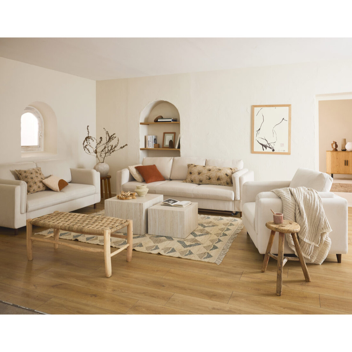 Pueblo - lot de 2 tables basses - effet travertin - 58 et 50 cm - Beige