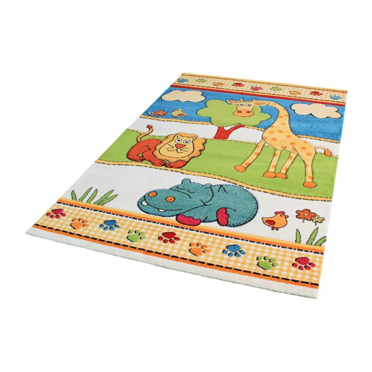 tapis chambre 160x230 tissé jaune rectangle motif enfant ANIMAUX