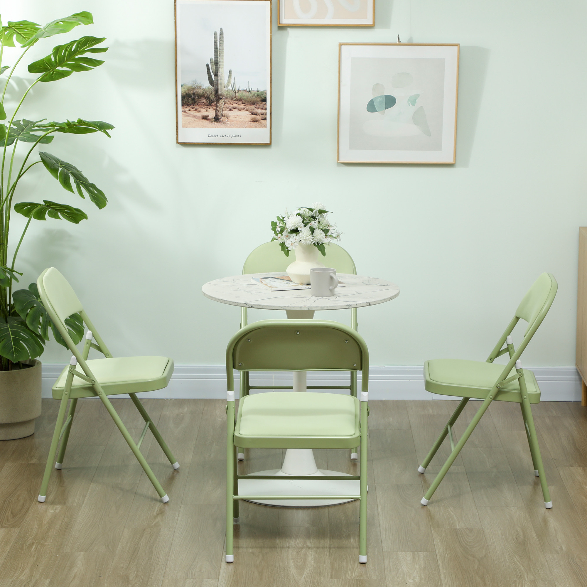 Lot de 4 chaises pliantes assise dossier rembourrés acier velours vert