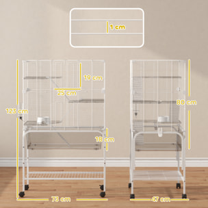 Jaula para Animales Pequeños de 4 Niveles con Ruedas Jaula para Roedores con Bandeja Profunda Rampas Plataformas Comedero y Bebedero Recinto para Chinchillas Hurones Hámster 73x47x123 cm Blanco