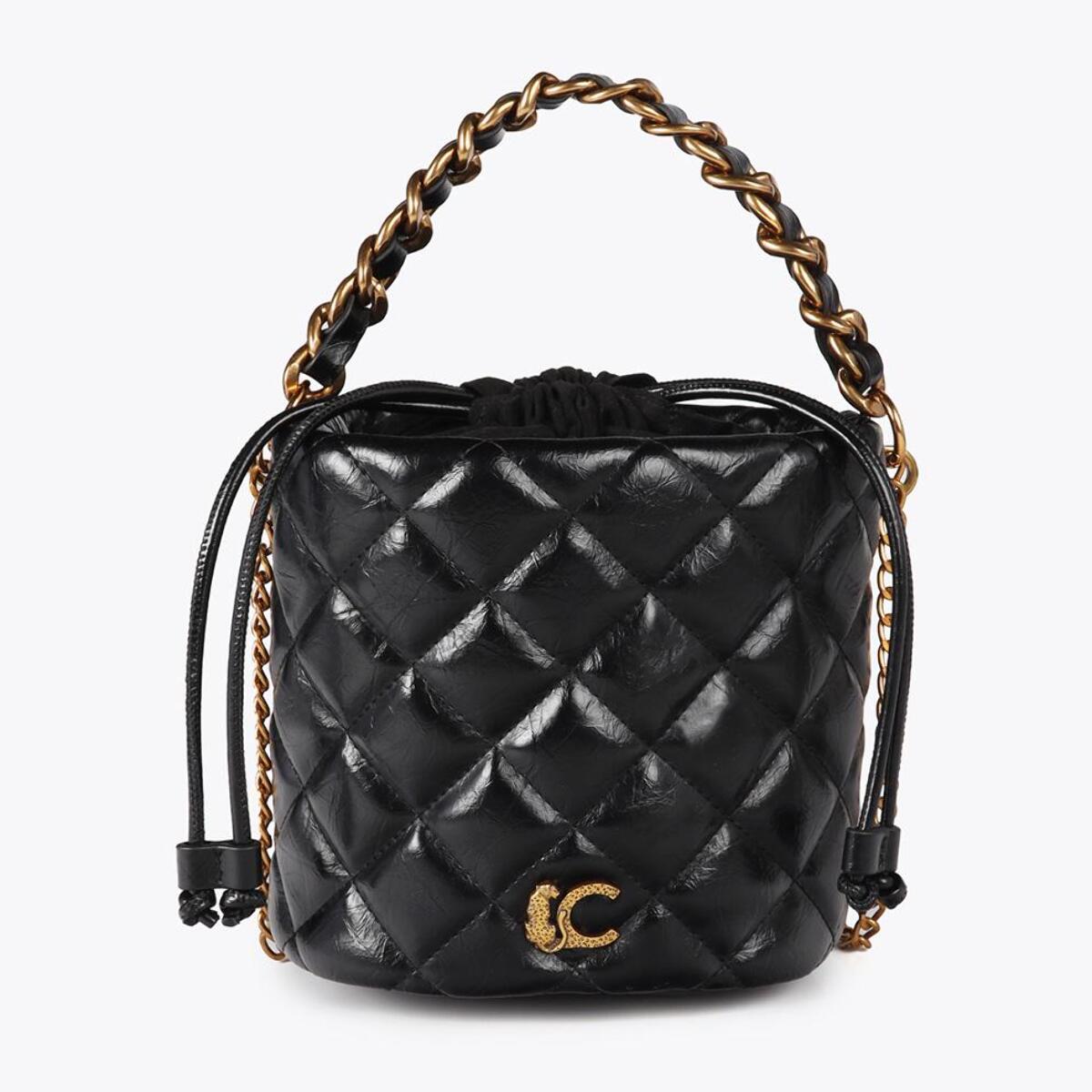 Borsa a Secchiello Trapuntata con Logo LC Leopardo