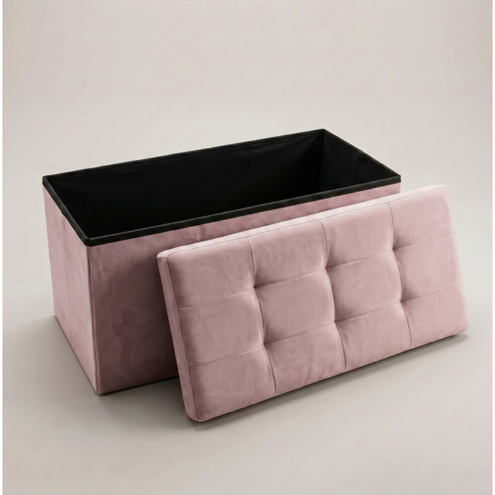 Pouf contenitore in velluto 76x34x34 cm, panca pieghevole con vano capiente, seduta imbottita trapuntata resistente fino a 150 kg, design elegante Double Velvet, salvaspazio ideale per camera soggiorno ingresso e fondo lett