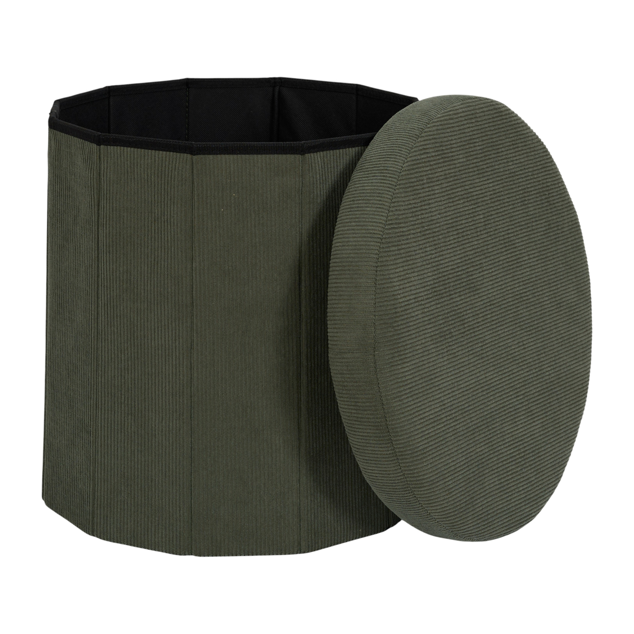 Coffre Pouf Pliable - HOME DECO FACTORY - Jules - Côtelé - Vert
