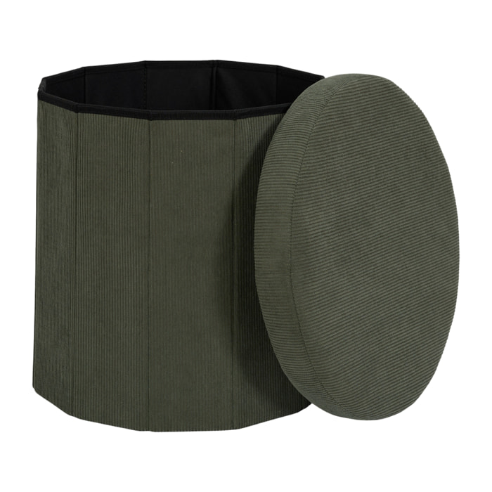 Coffre Pouf Pliable - HOME DECO FACTORY - Jules - Côtelé - Vert