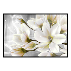 Affiche encadrée fleurs blanches lumineuses Affiche + cadre en métal - Noir