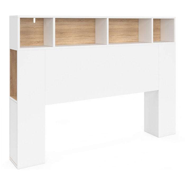 Tête de lit Léo bois et blanche avec rangements 145cm
