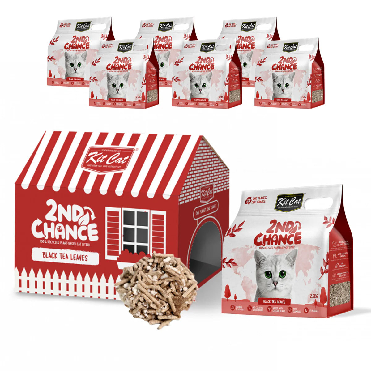 Pack 6 Kit Cat Arena Eco 2nd Chance - Black Tea 2,5 Kg Hojas de Té Negro, Guisante y Yuca