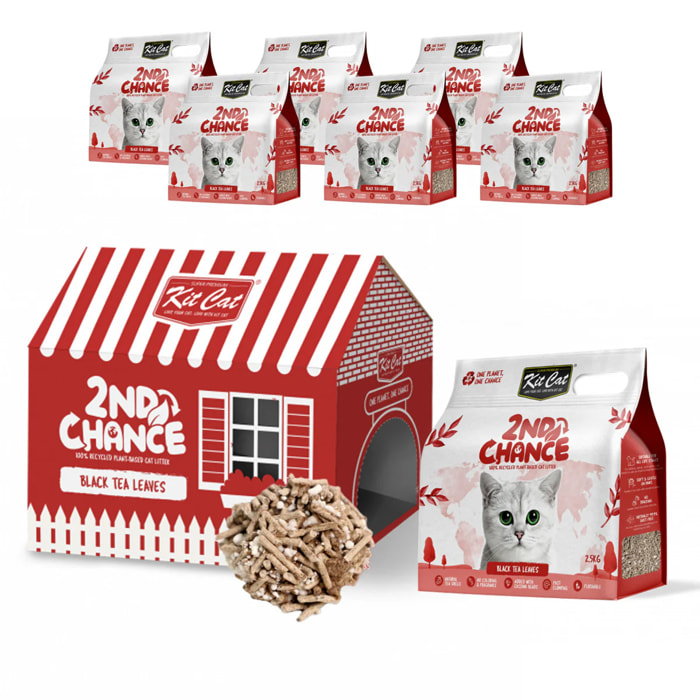 Pack 6 Kit Cat Arena Eco 2nd Chance - Black Tea 2,5 Kg Hojas de Té Negro, Guisante y Yuca