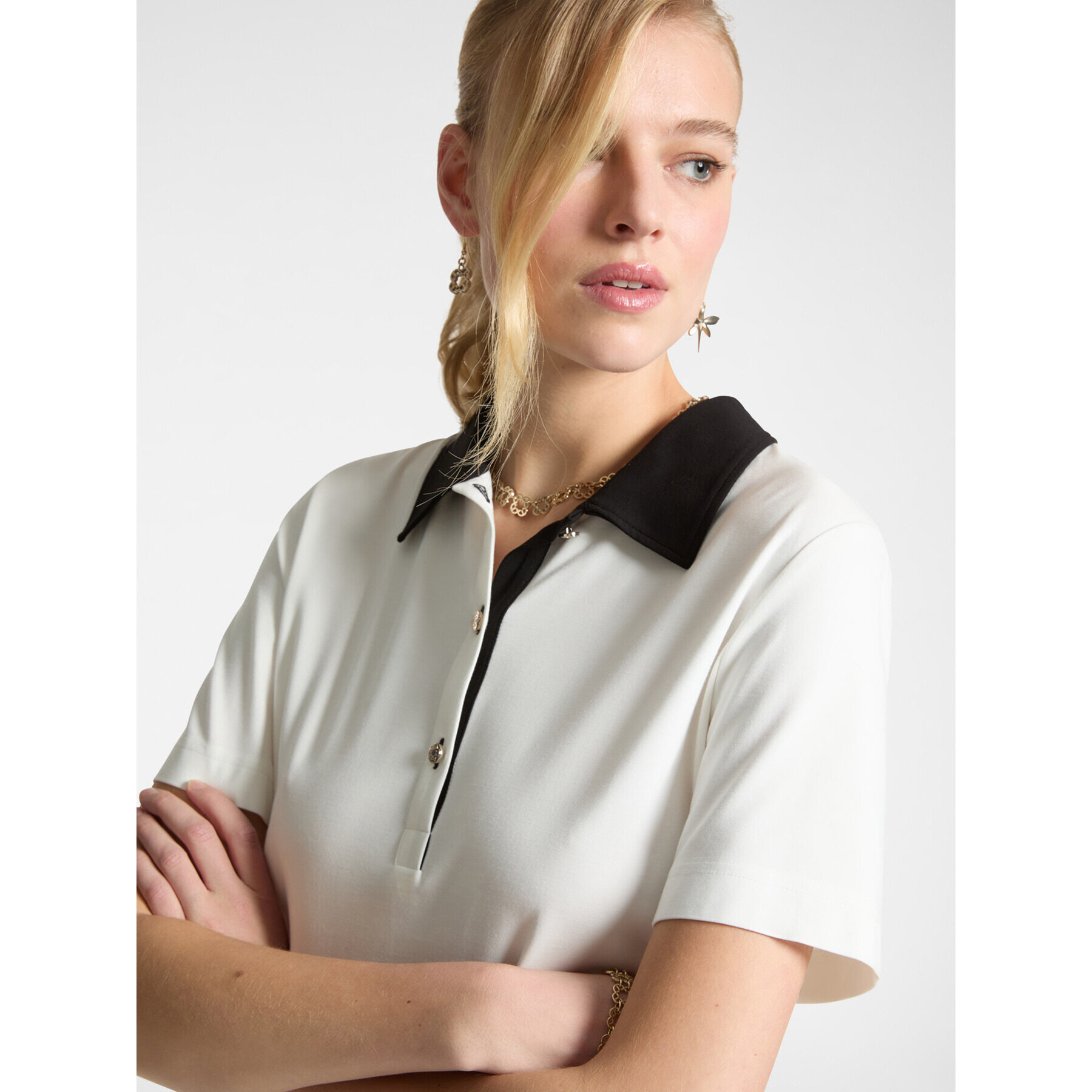 Elena Mirò - Camiseta polo con cuello en contraste - Blanco
