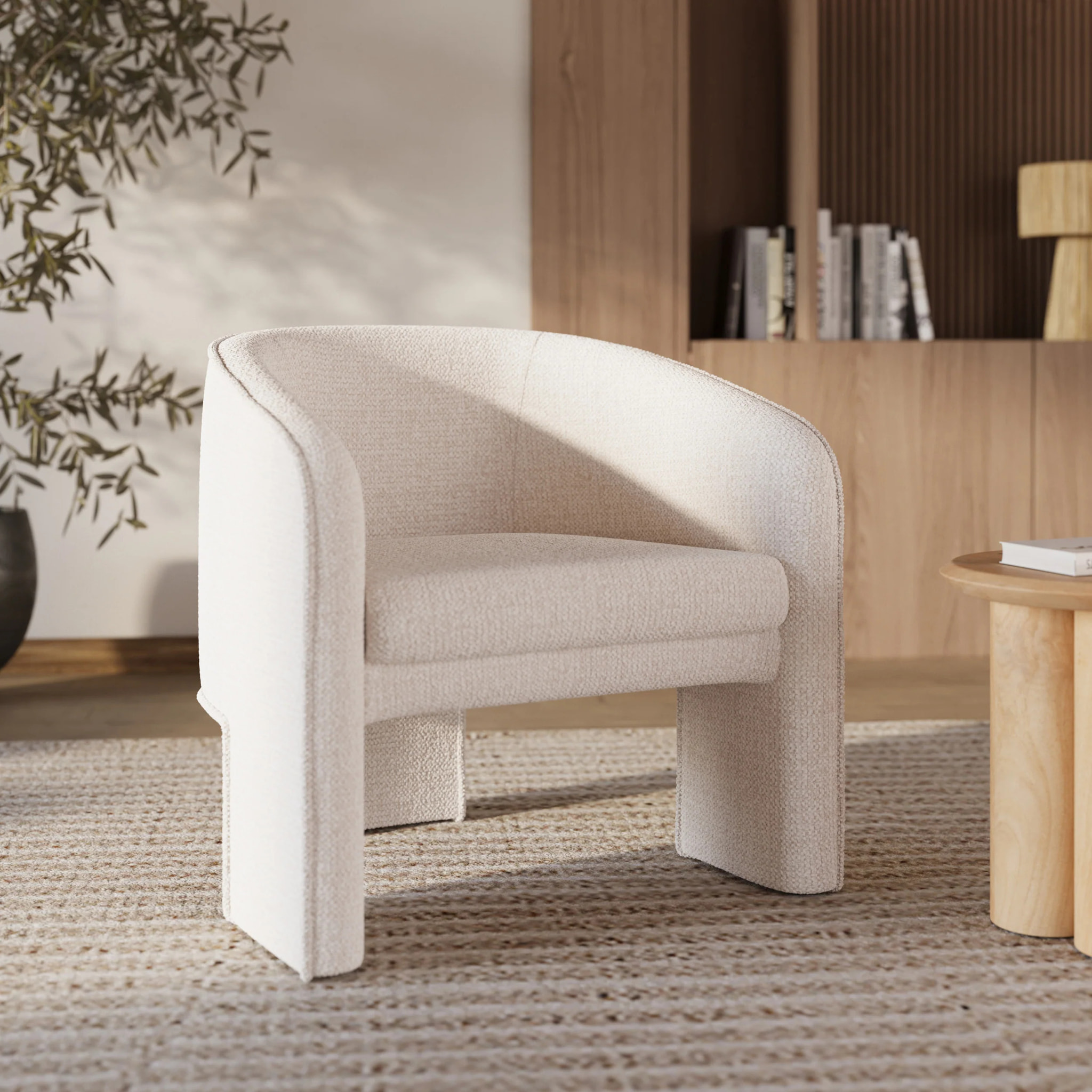Fauteuil en tissu texturé crème - Nelia