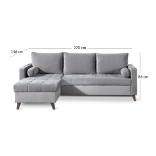 POLAR - Canapé d'angle réversible convertible - en velours au design scandinave - 4 places - Gris foncé