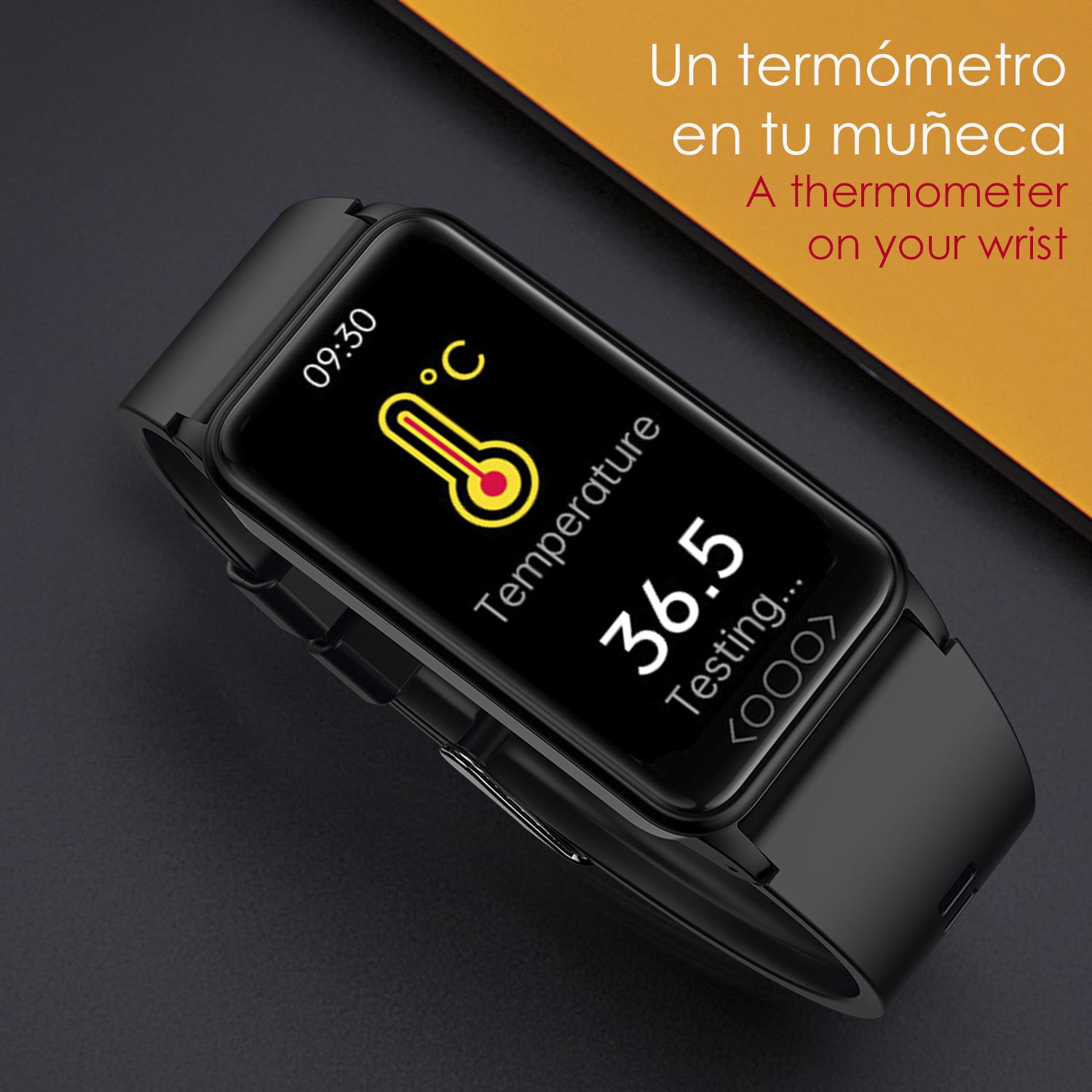 Bracciale intelligente TK71 Pro con temperatura corporea; monitoraggio del glucosio, dell'acido urico, dello stress, del battito cardiaco e della tensione.