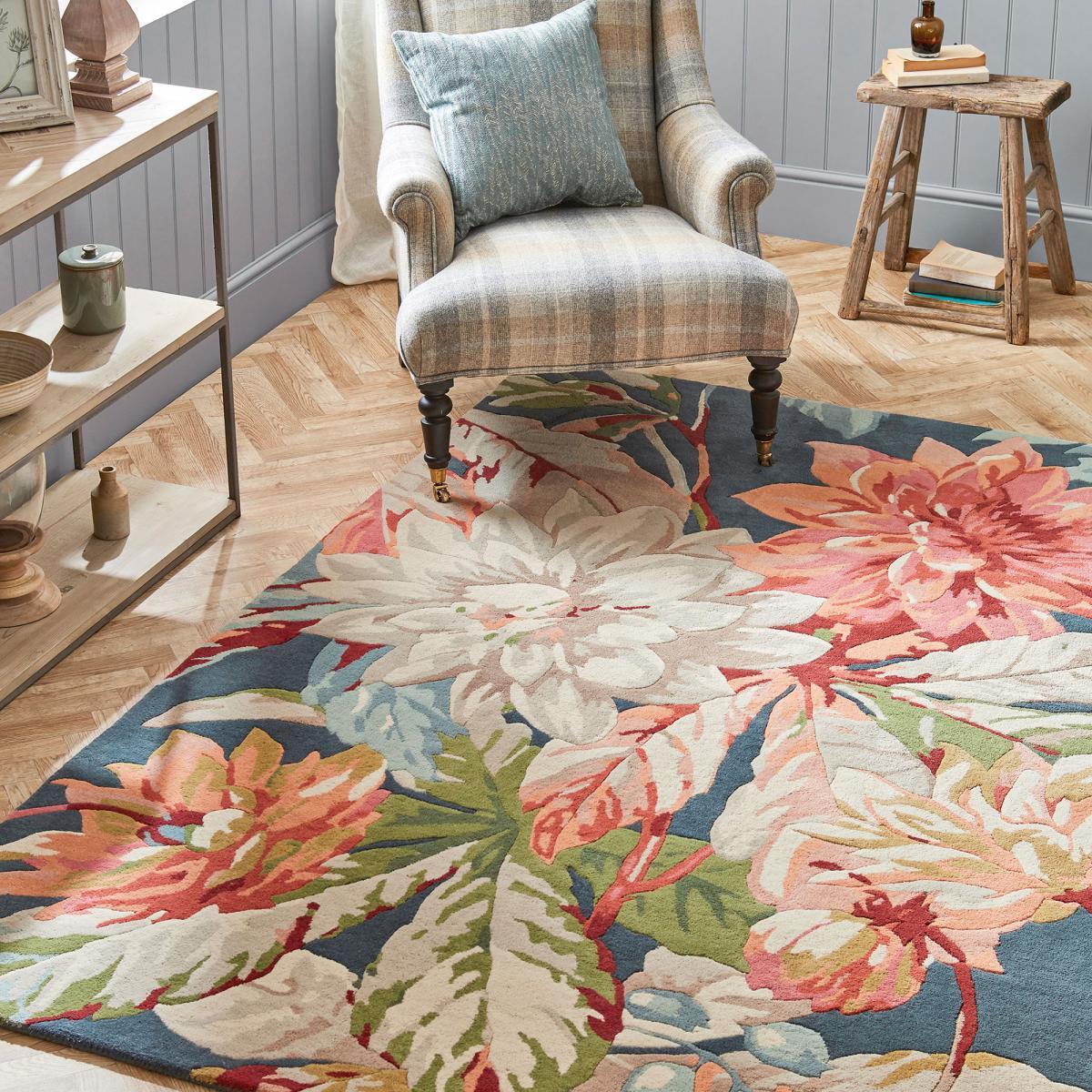 Tapis salon et chambre fait à la main en laine motif floral RAJO