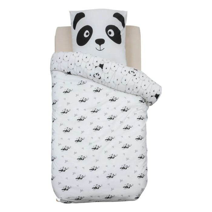 Parure de lit 2 pièces enfant panda "Andy" coton violet 140x200cm