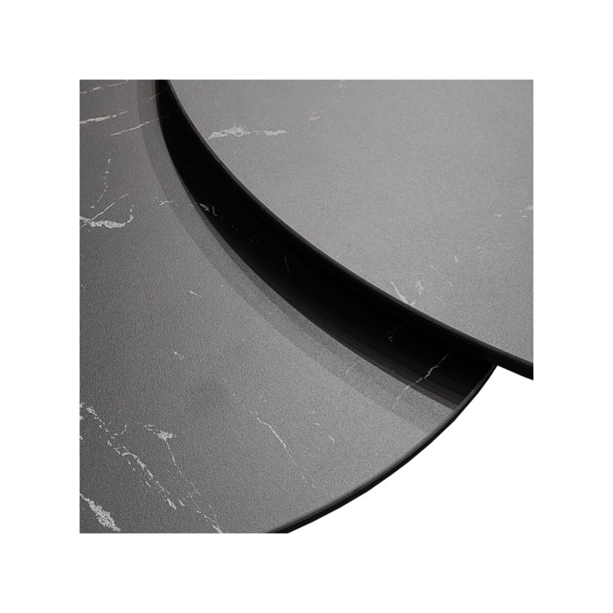 Table basse ronde plateaux en céramique marbré et pieds métal noir - URSULE