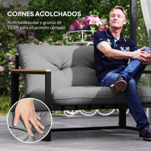 Conjunto de Jardín Exterior de 4 Piezas Muebles Jardín Exterior con 2 Sillones y 1 Sofá de 2 Plazas con Cojines y Mesa de Centro con Tablero de Vidrio Templado Gris y Negro