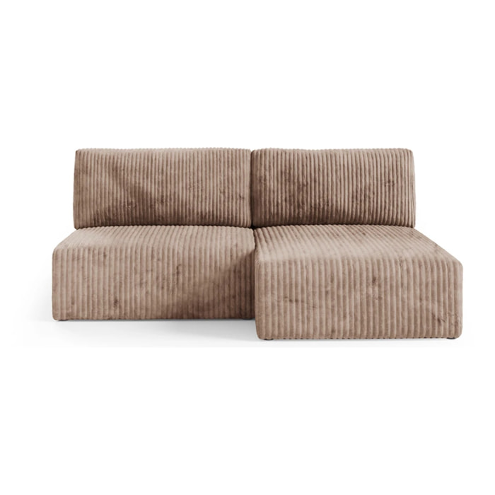 ELIOR - Canapé d'angle convertible et modulable 4 places en côtelé taupe