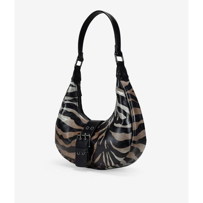 Bolso de hombro cebra con solapa y hebilla
