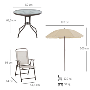 Conjunto de Muebles para Jardín con 4 Sillas 1 Mesa y 1 Parasol Texteline Aluminio y Poliéster Beige