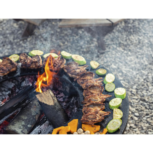 Barbecue rond avec plaque d'acier ronde et grille