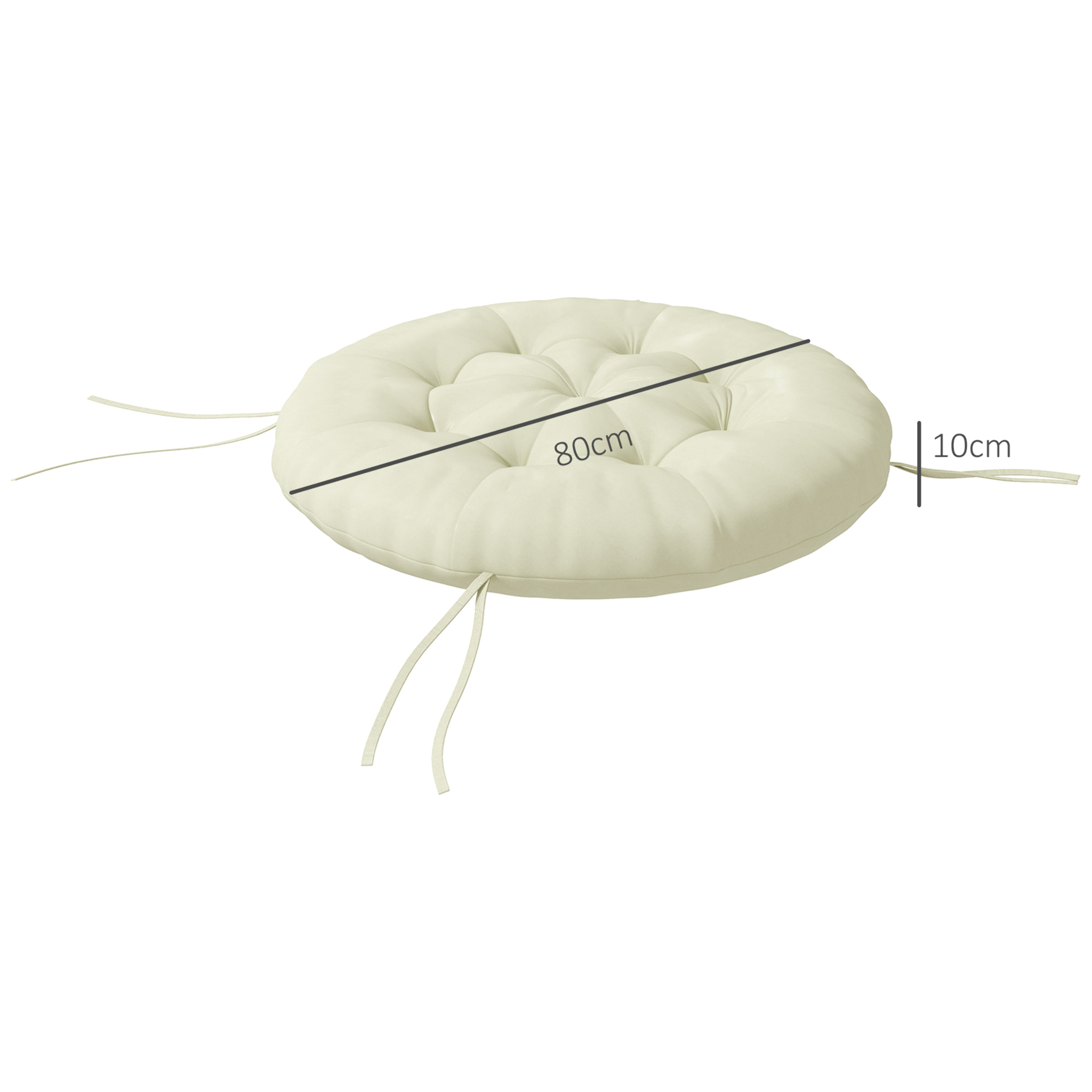 Coussin de chaise de jardin - coussin rond capitonné Ø 80 x 10H cm avec attaches - polyester blanc cassé