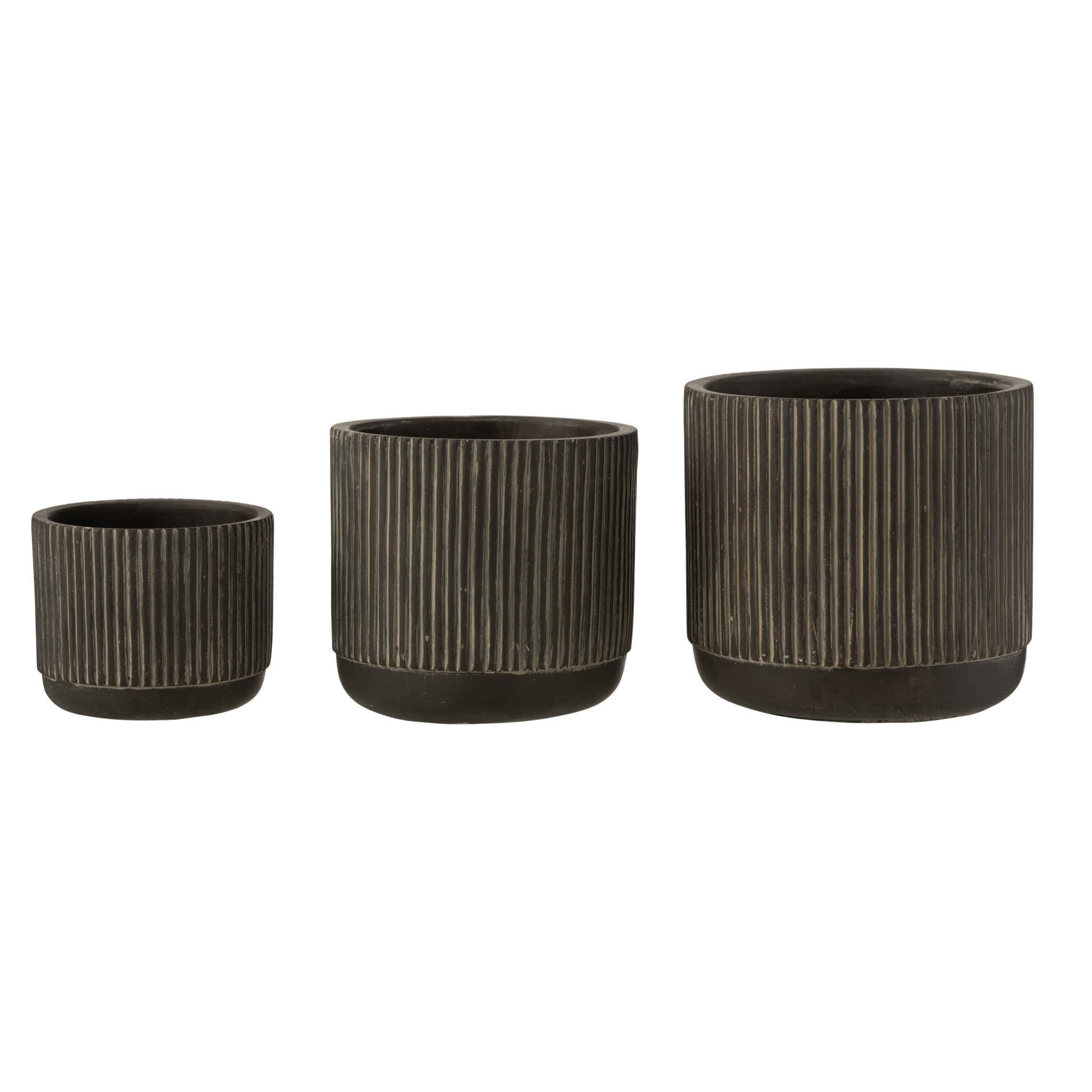 J-Line cache-pot Lignes - céramique - noir/marron - large - Ø 16 cm