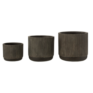 J-Line cache-pot Lignes - céramique - noir/marron - large - Ø 16 cm