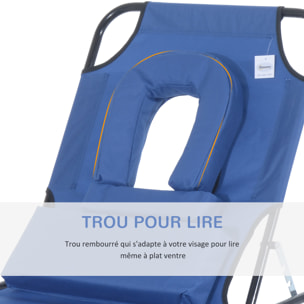 Bain de soleil pliable transat inclinable 4 positions chaise longue de lecture 3 coussins fournis bleu