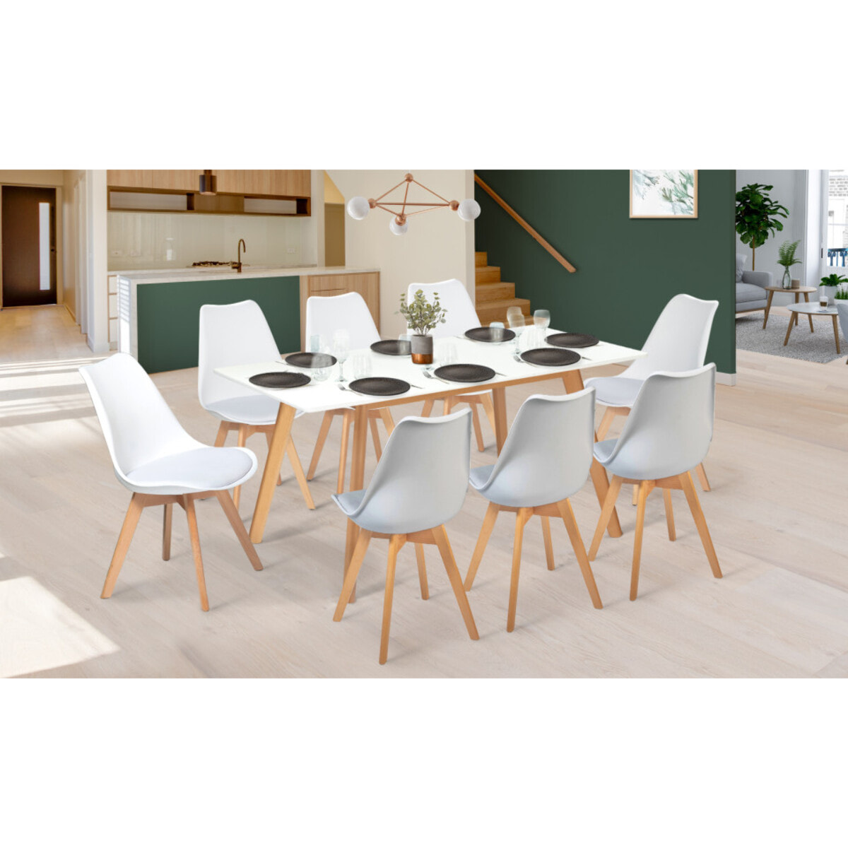 Table scandi extensible - Plateau blanc - Pieds bois