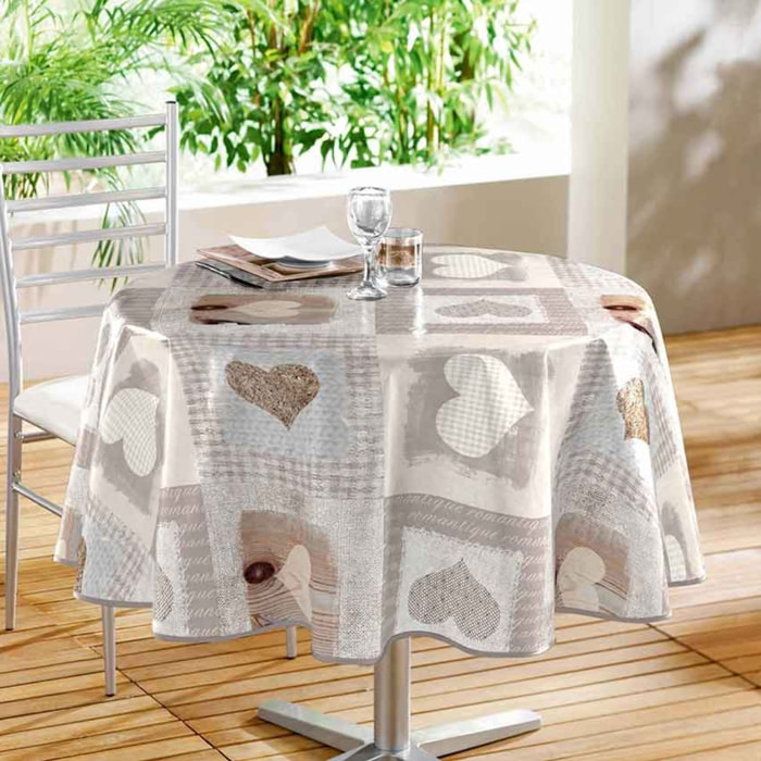 Nappe Ronde en PVC 'Coeurs' - Naturel