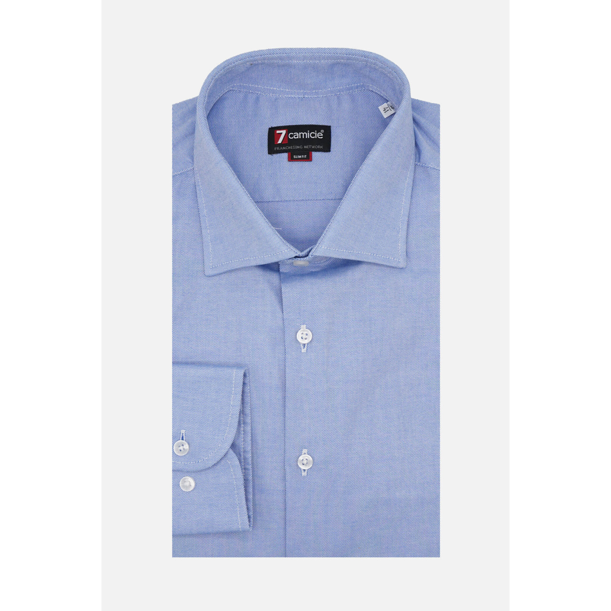 Camicia Uomo 1 Bottone Francese Slim Super Oxford Unito Blu