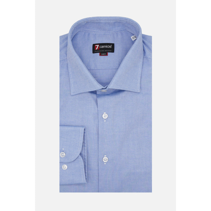 Camicia Uomo 1 Bottone Francese Slim Super Oxford Unito Blu