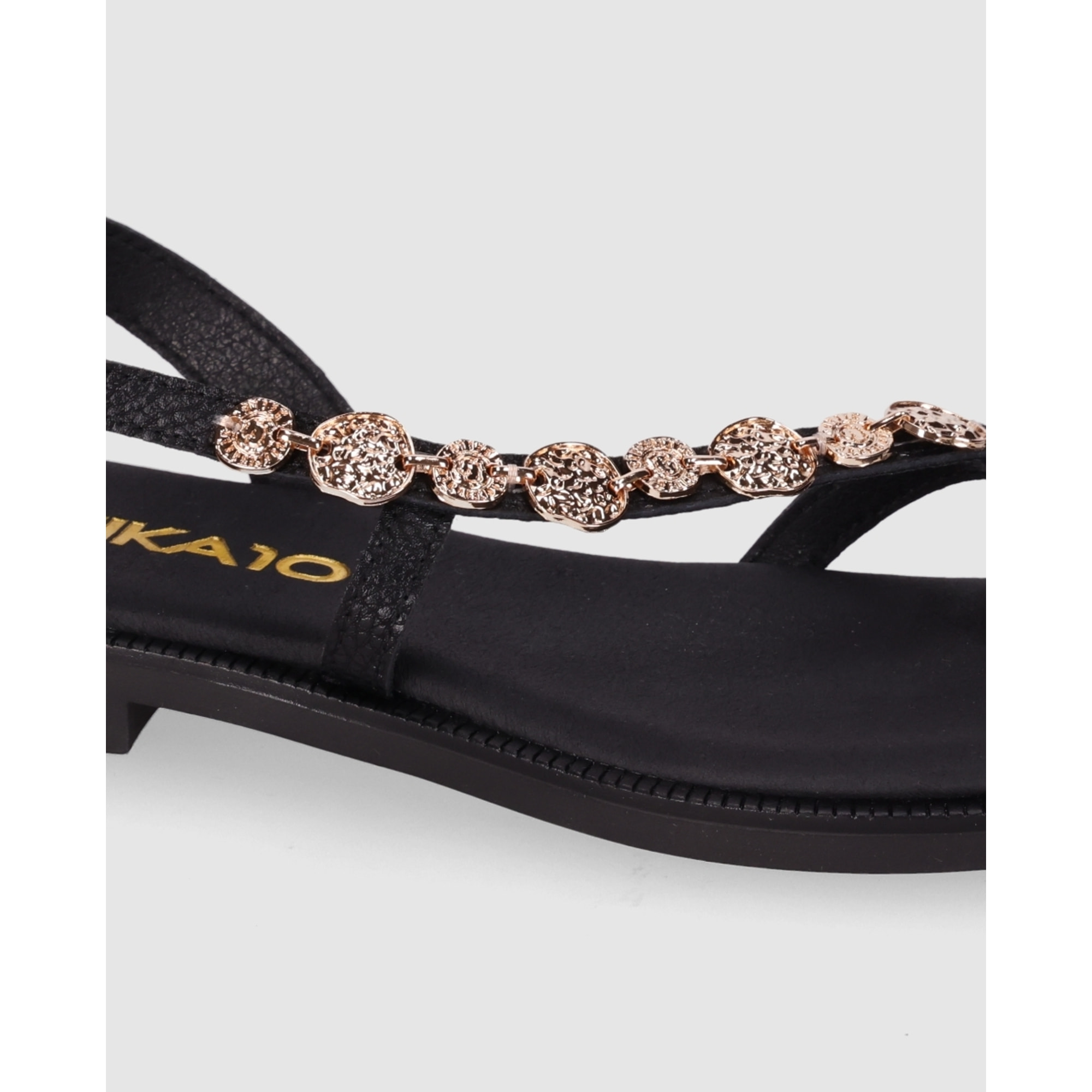 Sandalias de Piel - Negro - Tacón: 1 cm